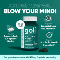 Matcha Mind Gummies - 60 Count - Green Tea Leaves Powder with Cognizin for Focus, Attention and Brain Health, Vegan, Non-Gmo, Gluten-Free & Gelatin Free.