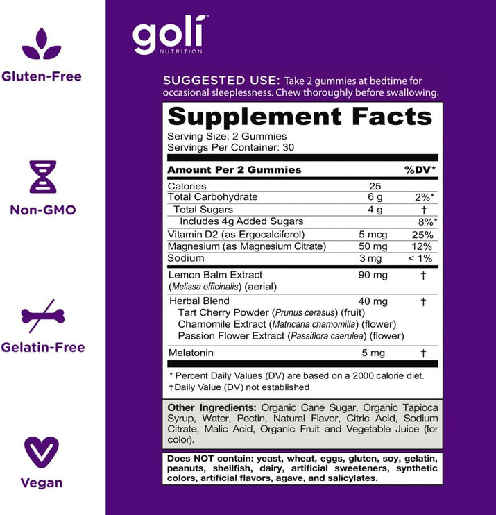 Dreamy Sleep Gummy - 60 Count - Melatonin, Vitamin D, Magnesium, and Lemon Balm Extract - Gelatin-Free, Gluten-Free, Vegan & Non-Gmo