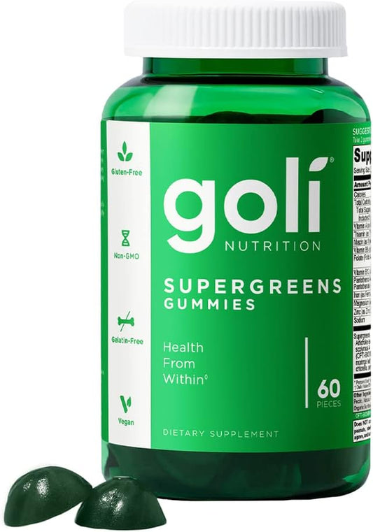 Supergreen Vitamin Gummy - 60 Count - Essential Vitamins and Minerals - Plant-Based, Vegan, Gluten-Free & Gelatin Free - Health from Within, Pack of 1