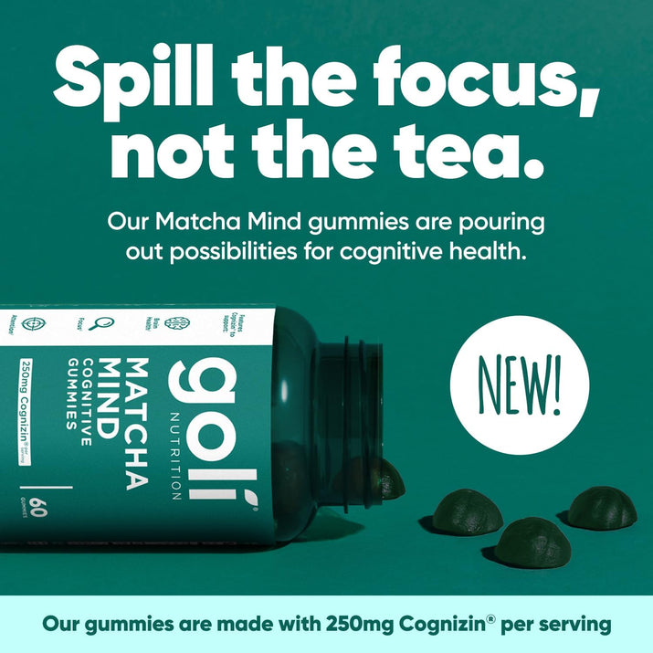 Matcha Mind Gummies - 60 Count - Green Tea Leaves Powder with Cognizin for Focus, Attention and Brain Health, Vegan, Non-Gmo, Gluten-Free & Gelatin Free.