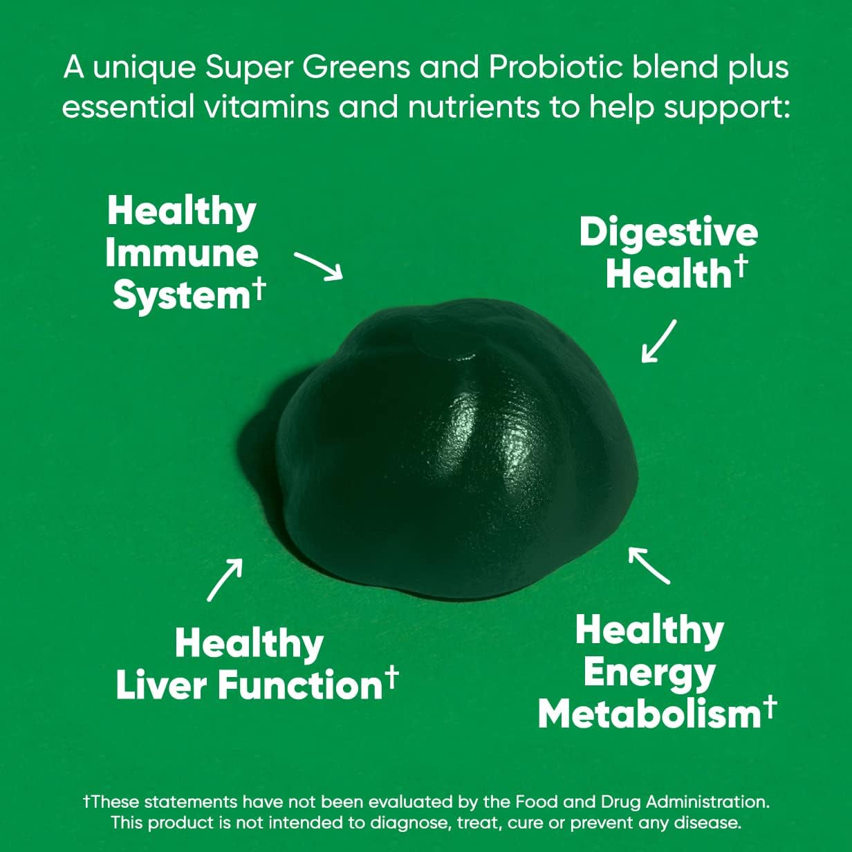 Supergreen Vitamin Gummy - 60 Count - Essential Vitamins and Minerals - Plant-Based, Vegan, Gluten-Free & Gelatin Free - Health from Within, Pack of 1