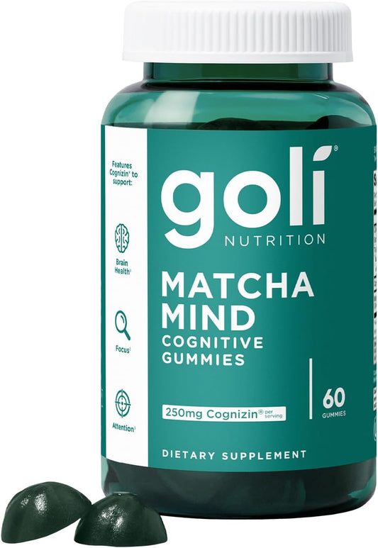 Matcha Mind Gummies - 60 Count - Green Tea Leaves Powder with Cognizin for Focus, Attention and Brain Health, Vegan, Non-Gmo, Gluten-Free & Gelatin Free.
